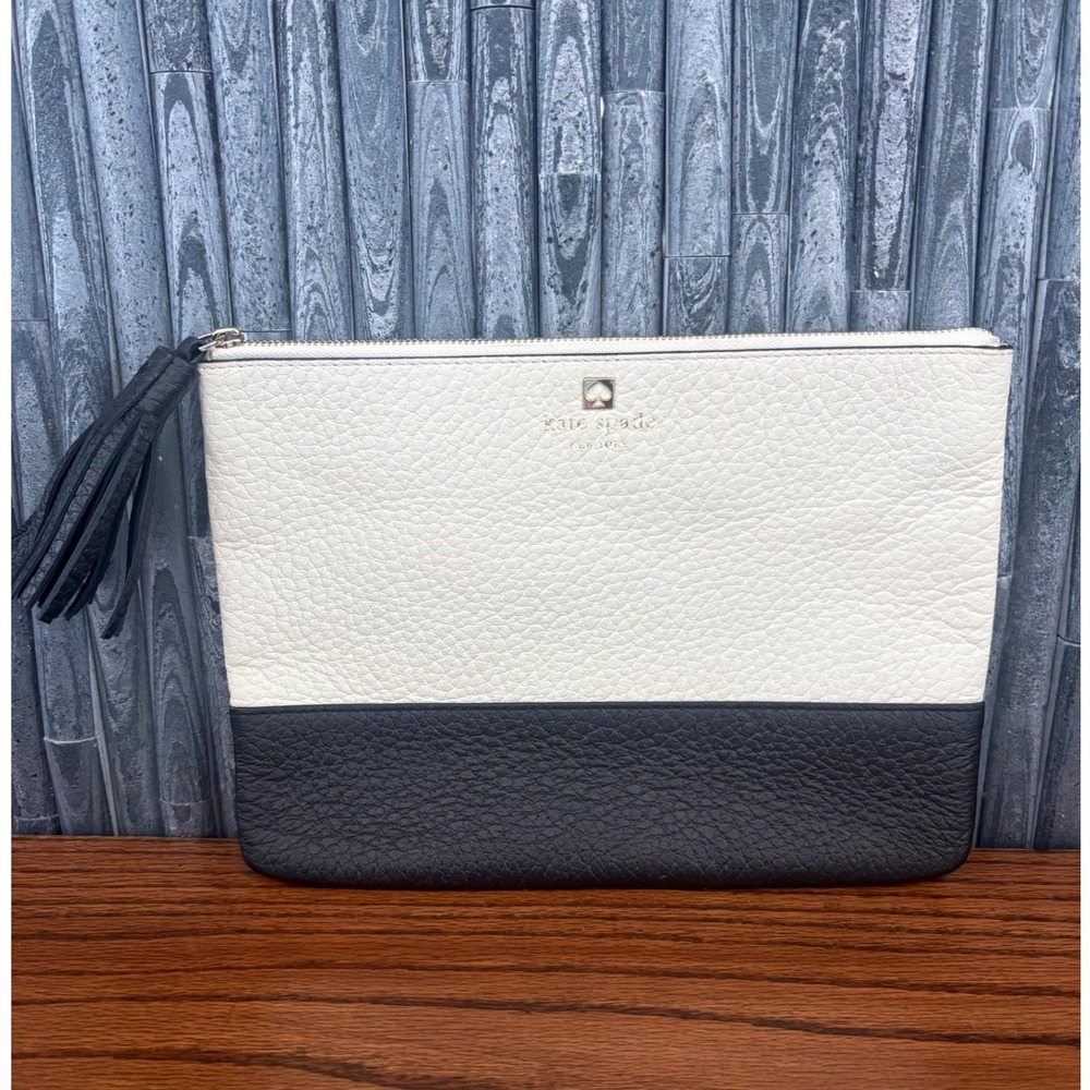 kate spade Two-Tone White and Black Leather Wristlet Clutch